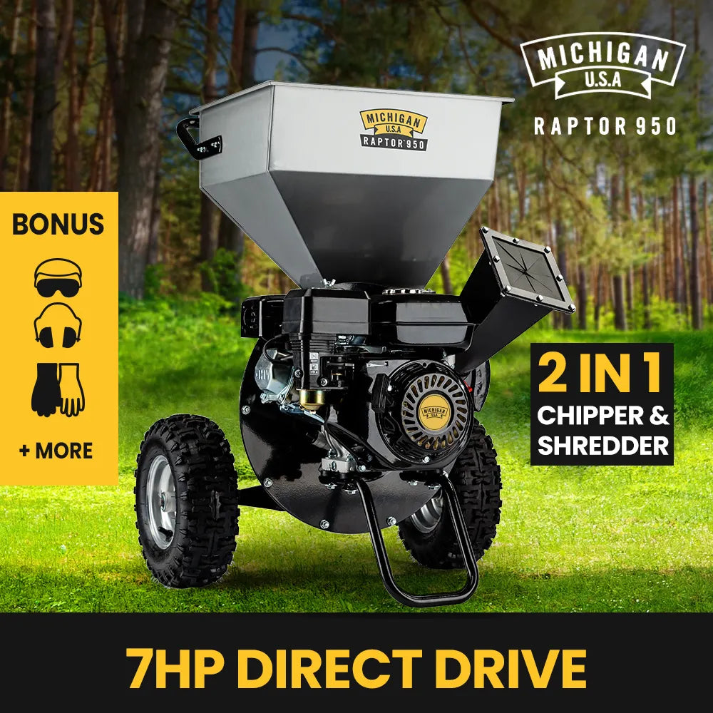 7HP 212cc Petrol Commercial Wood Chipper Shredder, Tree Mulcher