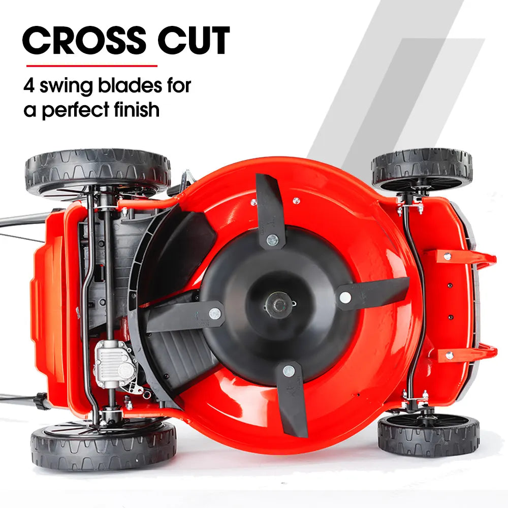 18" 150cc Self Propelled Lawn Mower, 7 Height, Steel Deck, Cup Holders, 4-Stroke Petrol Lawnmower