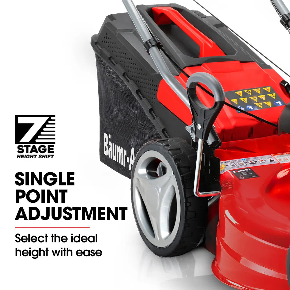 18" 150cc Self Propelled Lawn Mower, 7 Height, Steel Deck, Cup Holders, 4-Stroke Petrol Lawnmower