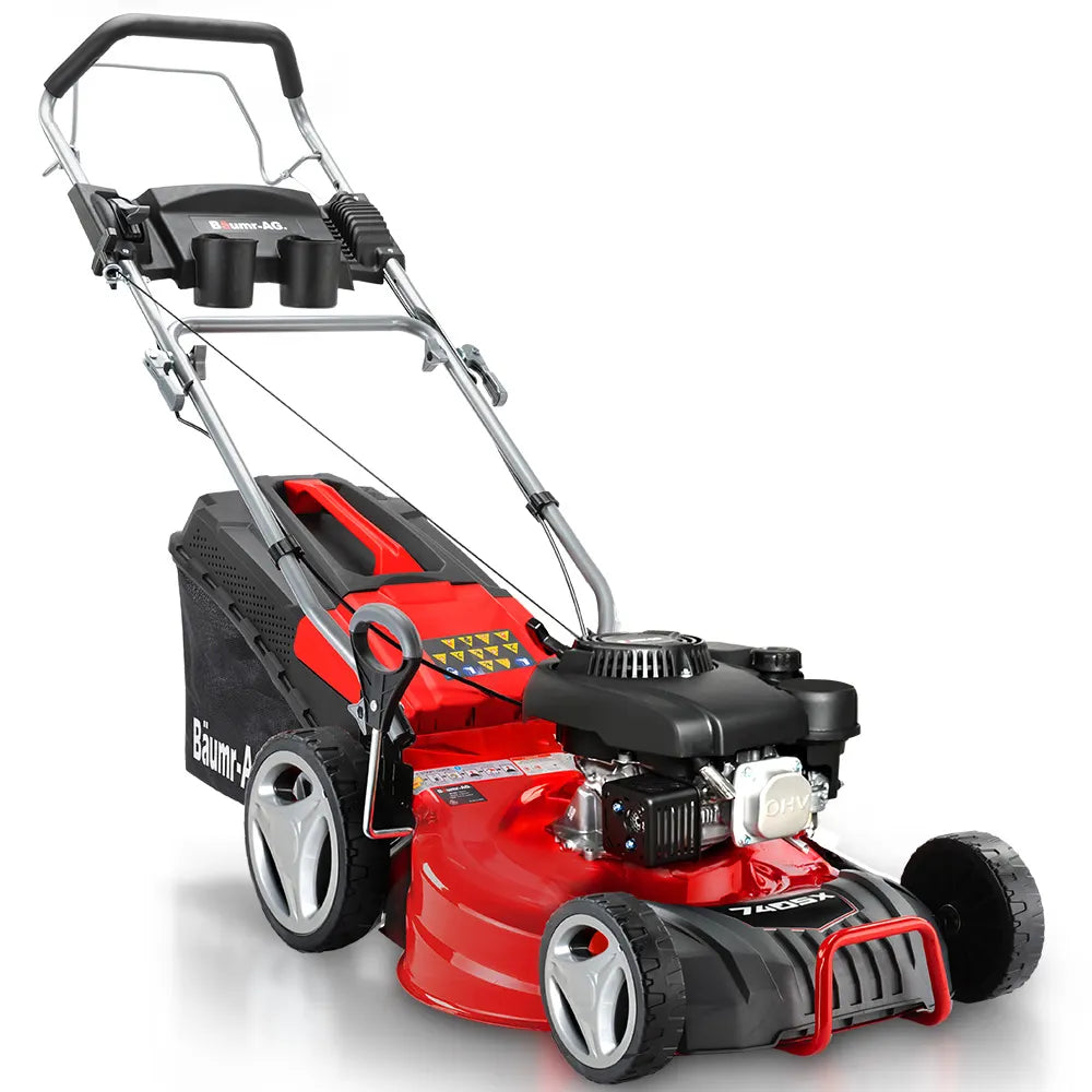 18" 150cc Self Propelled Lawn Mower, 7 Height, Steel Deck, Cup Holders, 4-Stroke Petrol Lawnmower