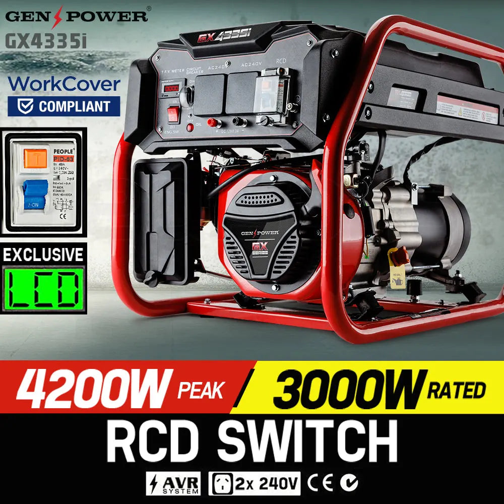 4.2kW Peak 3kW Rated Generator Single-Phase Petrol - Site Portable