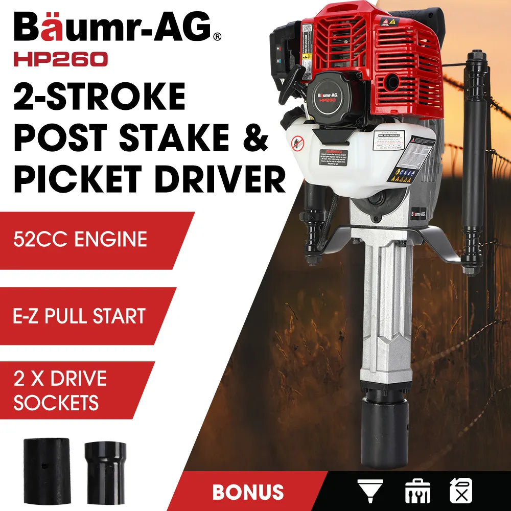 52cc 2-Stroke Petrol Post Driver with 2 Drive Sockets